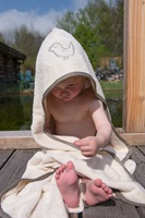 Bath Cape / Baby towel with embroidery (cream-taupe)-2