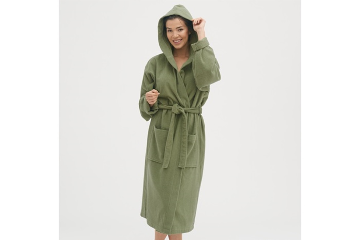 Khaki bathrobe with hood 