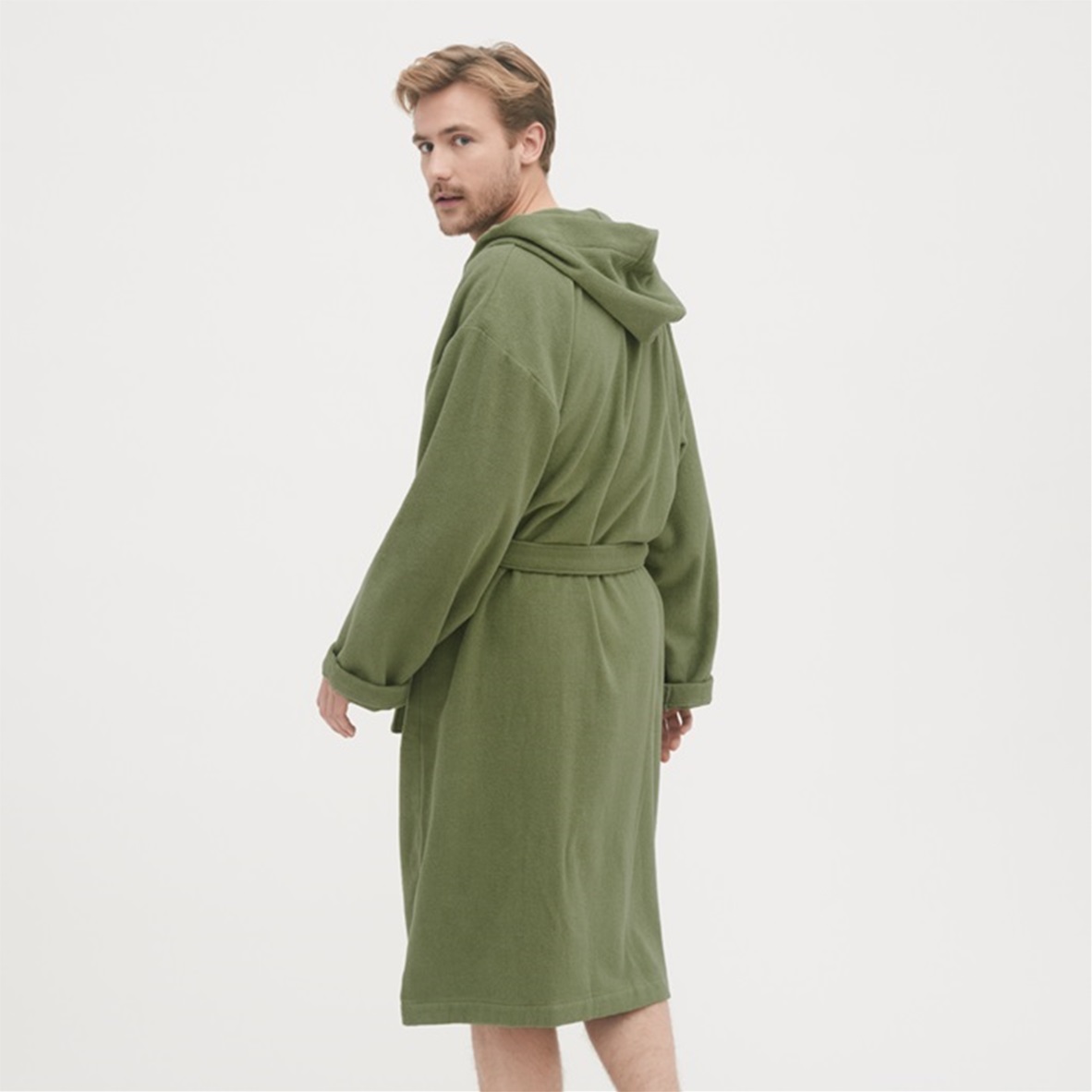 Khaki bathrobe with hood 